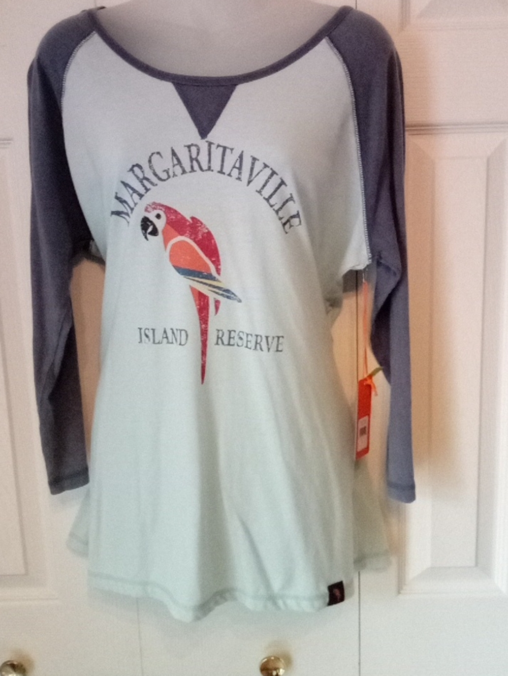 Margaritaville Mint & Gray Raglan Parrot Tee, Size L